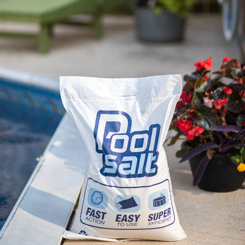 Pool salt next to a pool