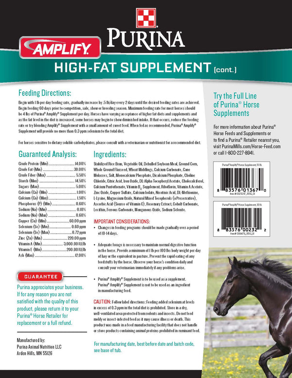 Purina Amplify High-Fat Horse Supplement - The Mill - Bel Air, Black ...